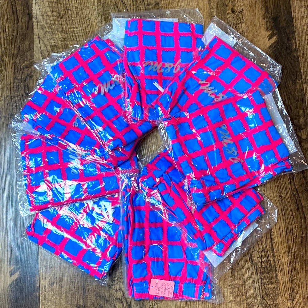 J & Me Pink Blue Checkered Straight Leg Soft Stretch Leggings OS-2-14 regular